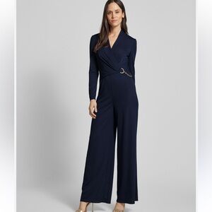 Ralph Lauren Navy Wrap Jumpsuit with Gold Ring Accent